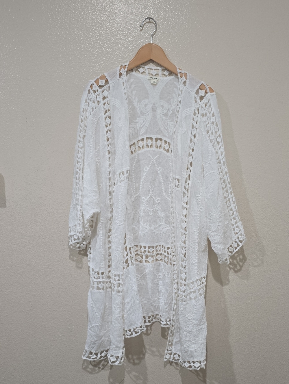 Ultra Pink White Crochet Kimono Cover-Up